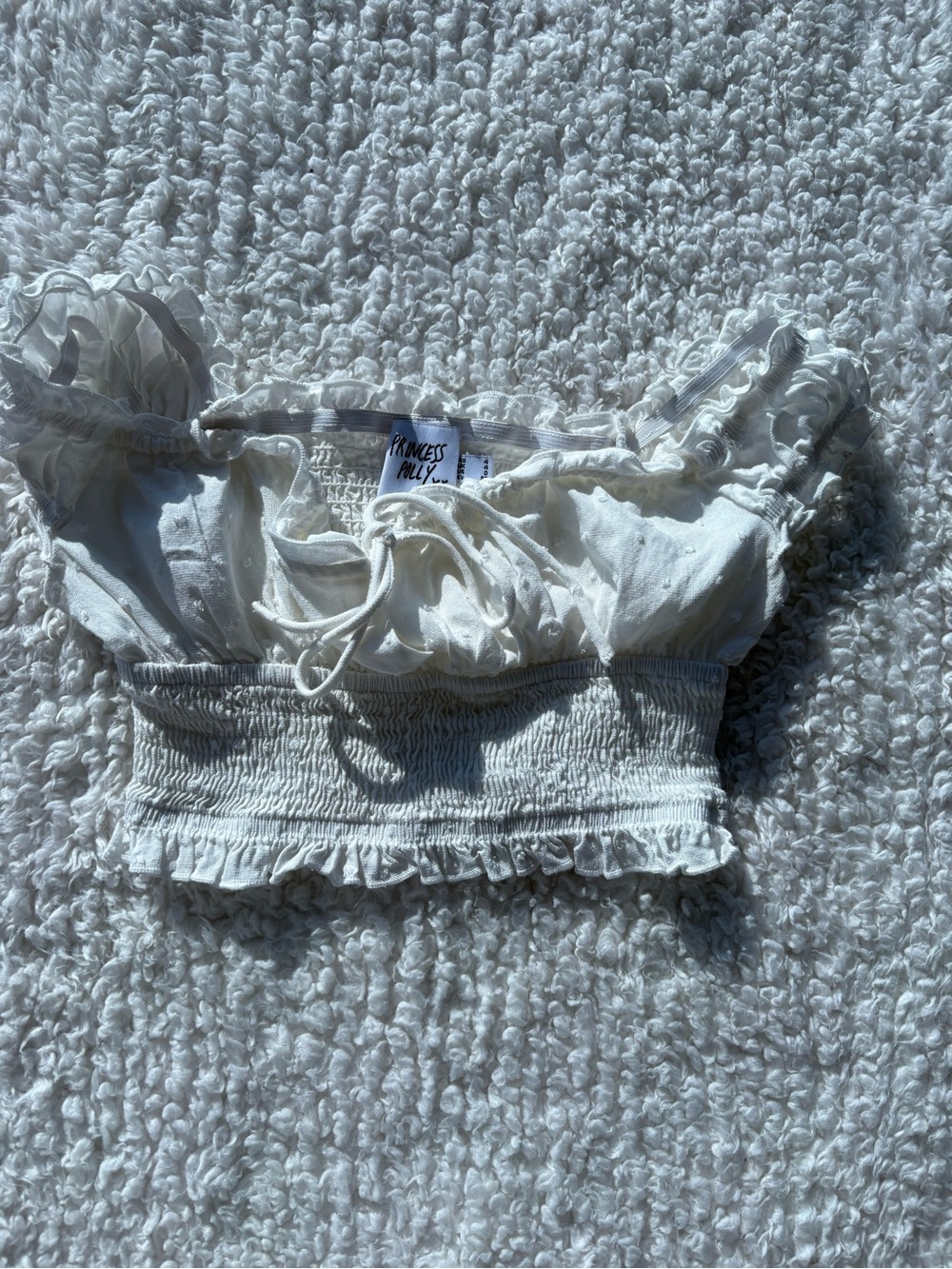 Princess Polly Cream Smocked Ruffle Crop Top